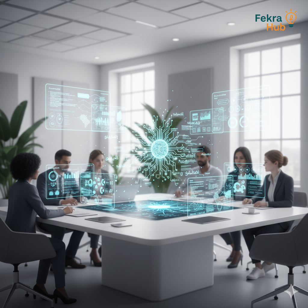 Team collaborating on AI project